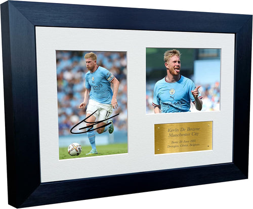 2022/23 Kevin De Bruyne Manchester City Triple Autographed Signed 12x8 A4 Photo Photograph Picture Frame Football Soccer Poster Gift G