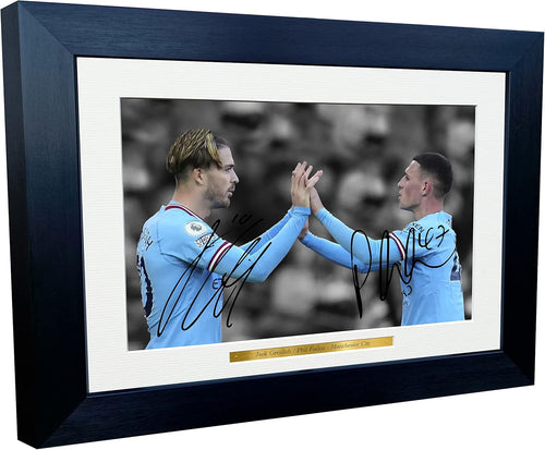 12x8 A4 Jack Grealish Phil Foden Manchester City Autographed Signed Photo Photograph Picture Frame Football Soccer Poster Gift