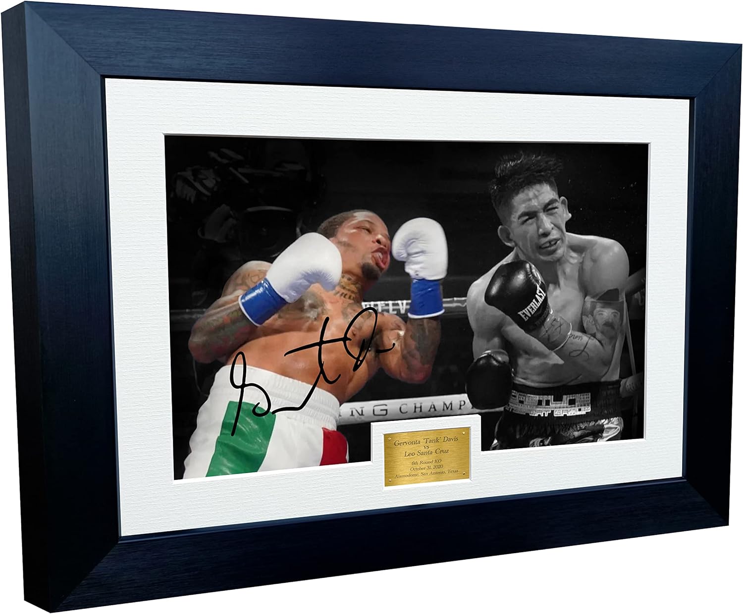 Kitbags & Lockers 12x8 A4 Gervonta "Tank" Davis vs Leo Santa Cruz Autographed Photo Photograph Picture Frame B&W