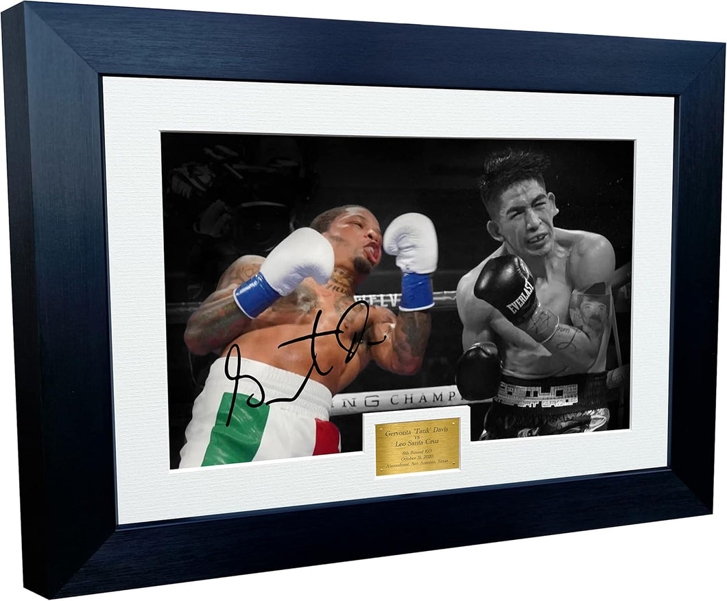 Kitbags & Lockers 12x8 A4 Signed Gervonta 'Tank' Davis vs Leo Santa Cruz Sixth Round Knockout Alamodome San Antonio Texas Boxing Autographed Photo Photograph Picture Frame Poster Gift B&W