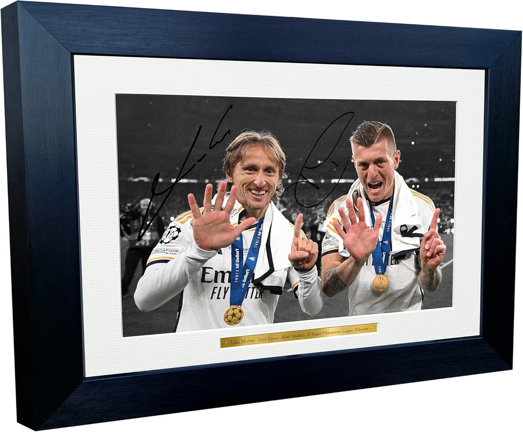 12x8 A4 Luka Modric Toni Kroos Real Madrid 6 Times Champions League Winner 2024 Winners Celebration Autographed Signed Photo Photograph Picture Frame Football Soccer Poster Gift