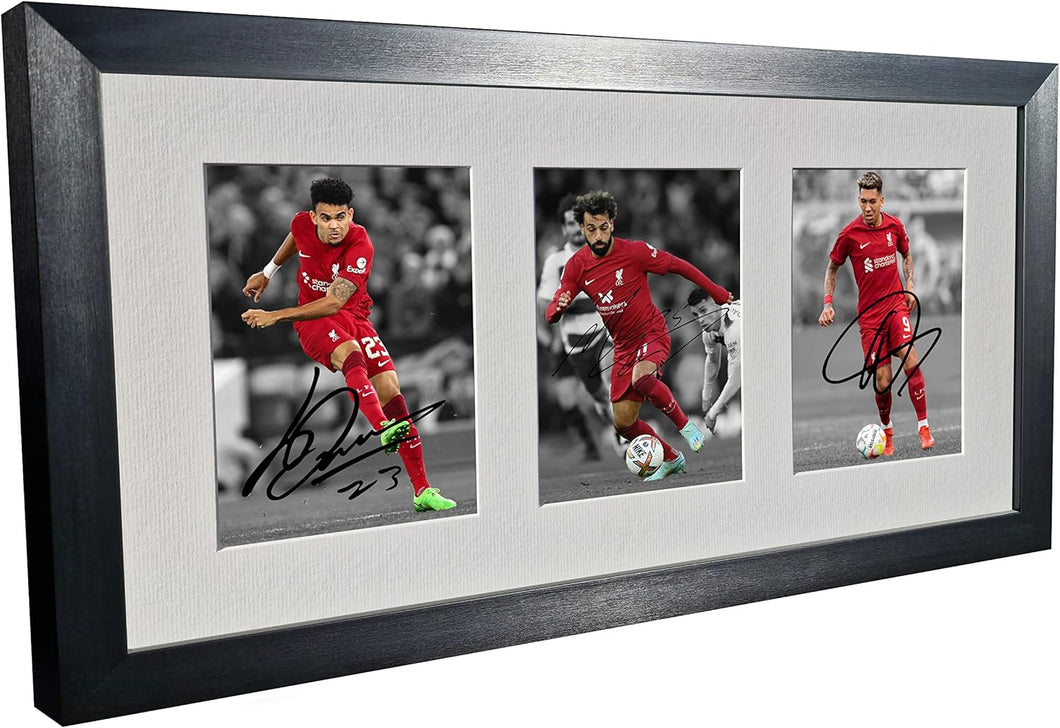 Signed Black 2022/23 Liverpool - Luis Diaz - Roberto Firmino - Mo Mohamed Salah - Autographed Photo Photograph Picture Frame Football Soccer Poster Gift