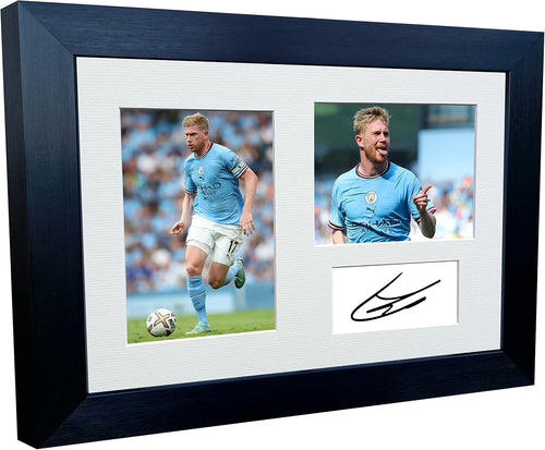 2022/23 Kevin De Bruyne Manchester City Triple Autographed Signed 12x8 A4 Photo Photograph Picture Frame Football Soccer Poster Gift