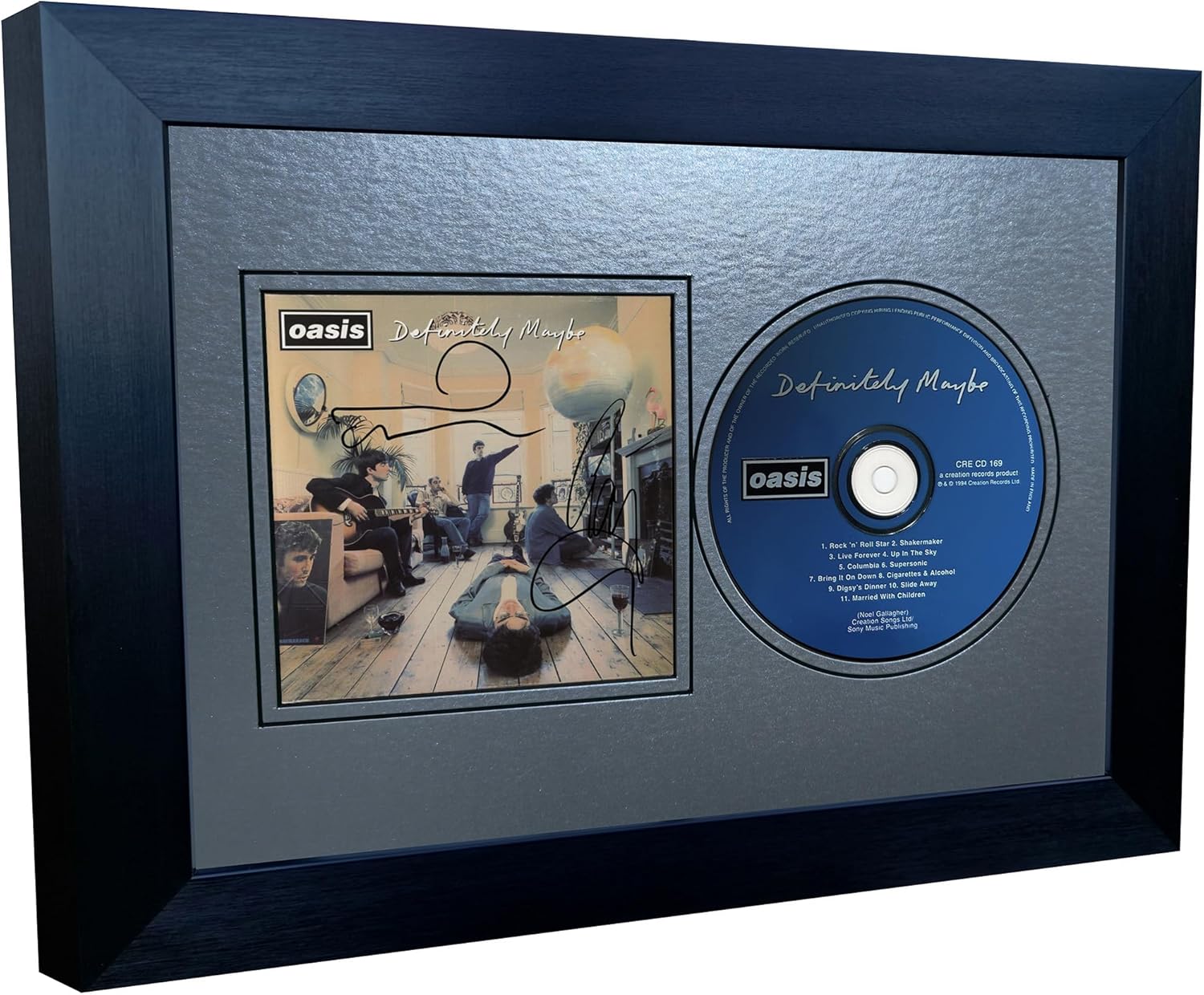 A4 Oasis Definitely Maybe (Whats The Story) Morning Glory Album Cover Display Liam Noel Gallagher Indie Music Autographed Signed Photograph Picture Frame (Both Albums Silver Mount (25% Discount))