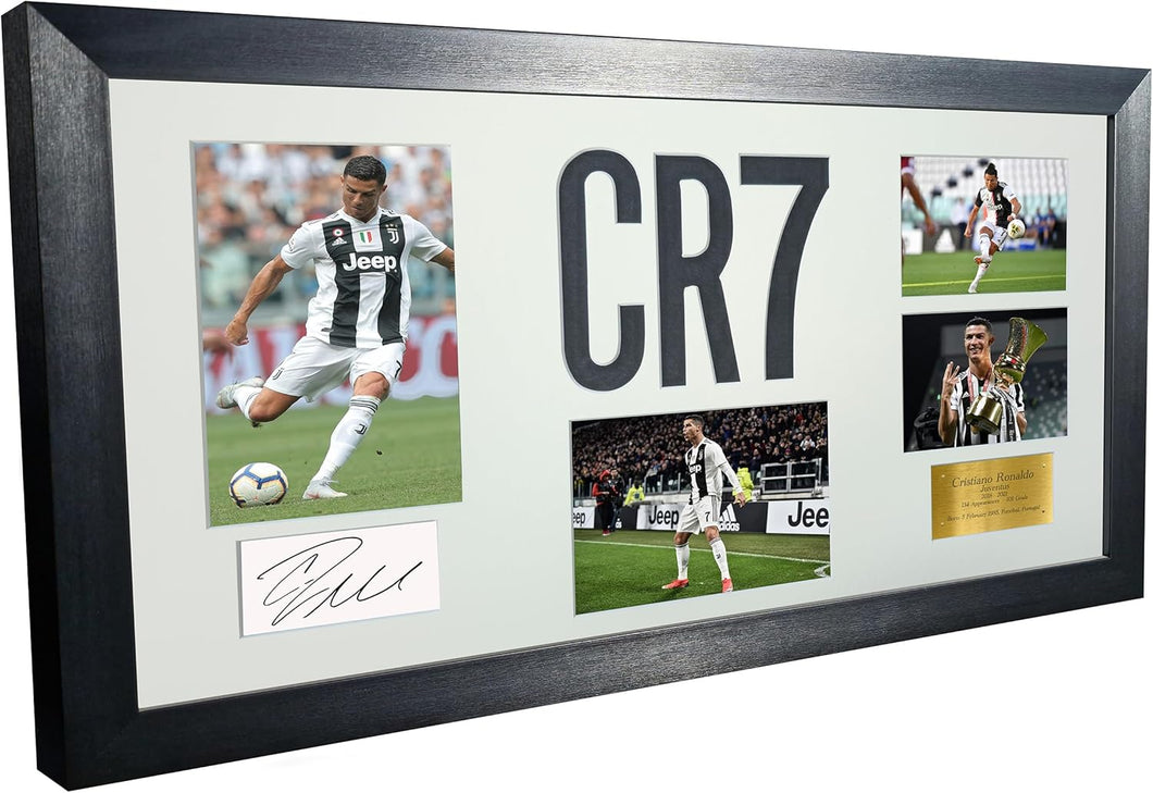 Large Cristiano Ronaldo Juventus Celebration With Precision Cut CR7 Logo Signed Autographed Signature Photograph Photo Picture Frame Football Soccer Poster Gift White Mount