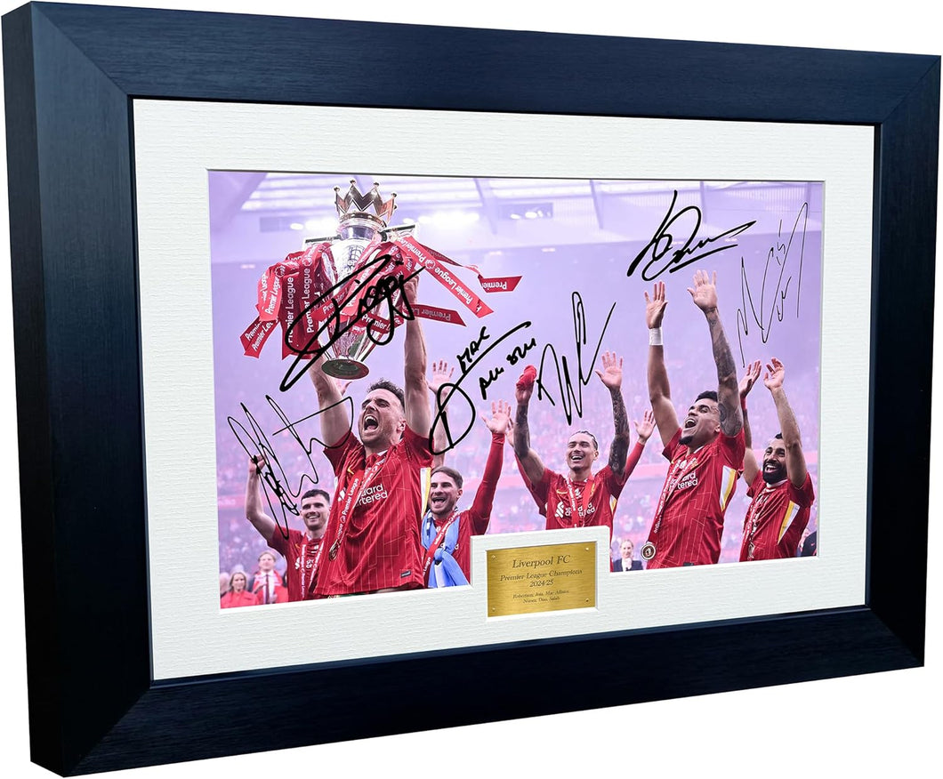 12x8 A4 Liverpool Signed Robinson Diogo Jota Mac Allister Nunez Diaz Mo Salah Premier League Winners 2025 Autographed Photo Photograph Picture Frame Football Soccer Poster Gift