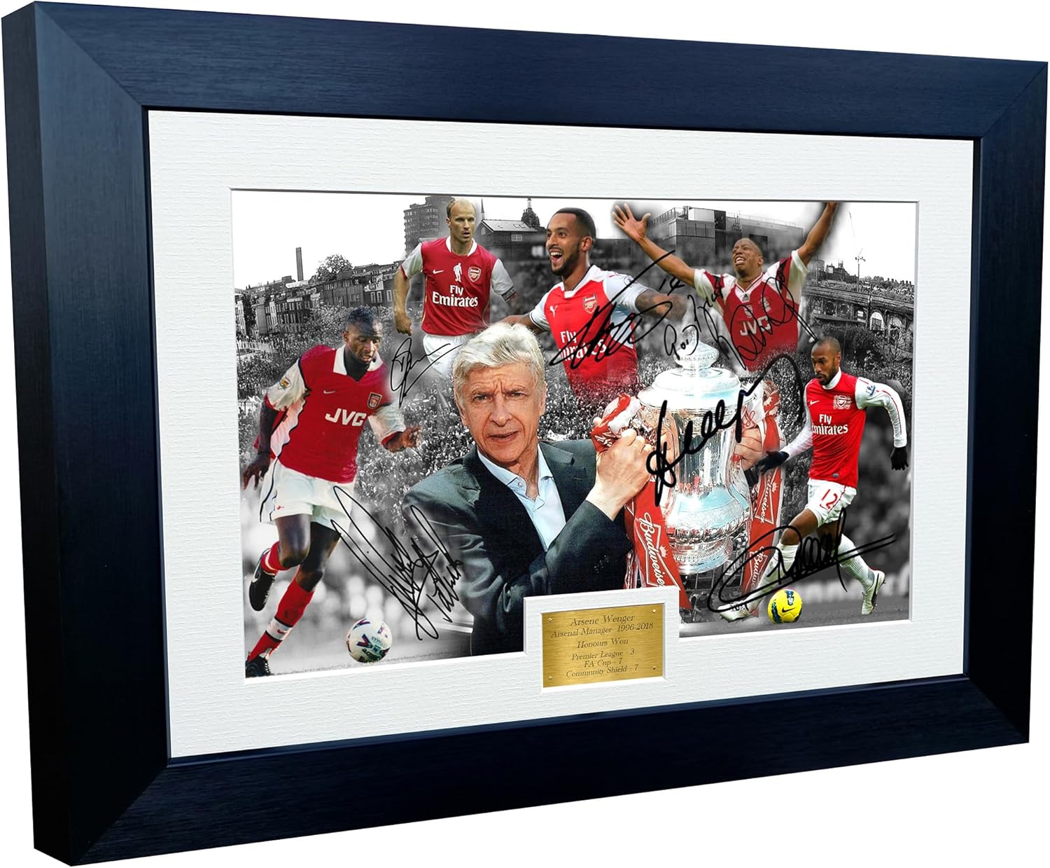 Large A3+ Print Arsene Wenger "CELEBRATION" Signed Arsenal - Thierry Henry- Patrick Vieira- Dennis Bergkamp- Ian Wright - Theo Walcott - Autographed Photo Photograph Picture Frame Soccer Gift