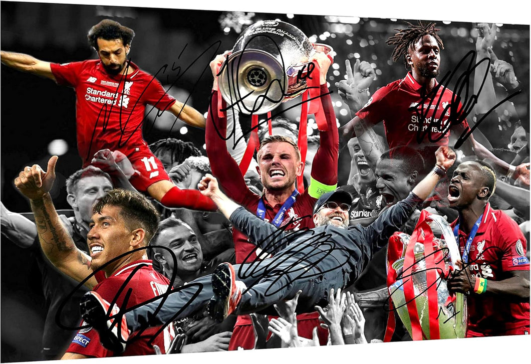 Kitbags & Lockers Super 36' x 24' Size Poster 2019 CHAMPIONS LEAGUE CELEBRATION Signed Liverpool Henderson-Klopp-Salah-Mane-Firmino-Origi Autographed Photo Photograph Picture Soccer Gift