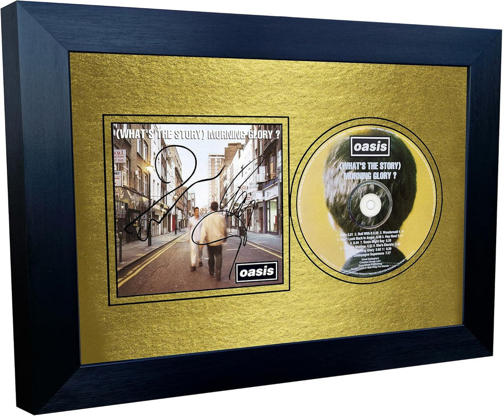 Kitbags & Lockers 12x8 A4 (What's the Story) Morning Glory Album Cover Display Liam Noel Gallagher Music Popstar Indie Band Autographed Signed Photo Photograph Picture Frame Poster Gift Gold