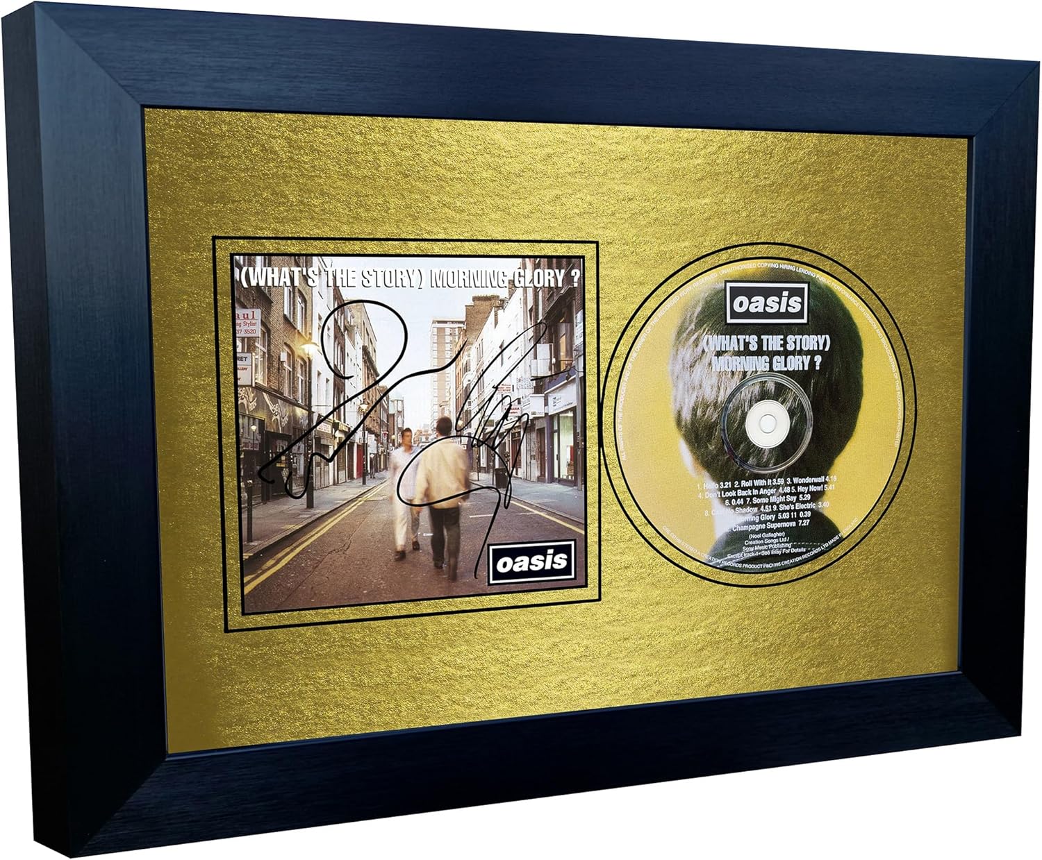 Kitbags & Lockers 12x8 A4 (What's the Story) Morning Glory Album Cover Display Liam Noel Gallagher Music Popstar Indie Band Autographed Signed Photo Photograph Picture Frame Poster Gift Gold