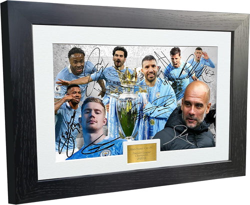 Large A3+ Print '2021 Premier League Champions' Manchester City FC Signed Sterling Guardiola Jesus Aguero Foden Kevin De Bruyne Gundogan Dias Autographed Photo Photograph Picture Frame Poster Gift