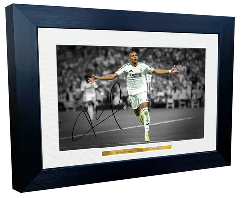 12x8 A4 Signed Kylian Mbappé Celebration Real Madrid Autographed Autograph Signed Signature Photograph Photo Picture Frame Football Soccer Poster Gift G