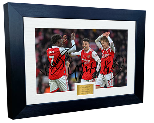 12x8 Signed Bukayo Saka Gabriel Martinelli Martin Odegaard Arsenal F.C Photo Photograph Picture Frame Football Soccer Poster Gift