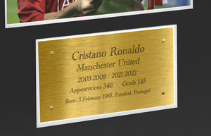 Large Cristiano Ronaldo Manchester United Utd Celebration With Precision Cut CR7 Logo Signed Autographed Signature Photograph Photo Picture Frame Football Soccer Poster Gift Black Mount