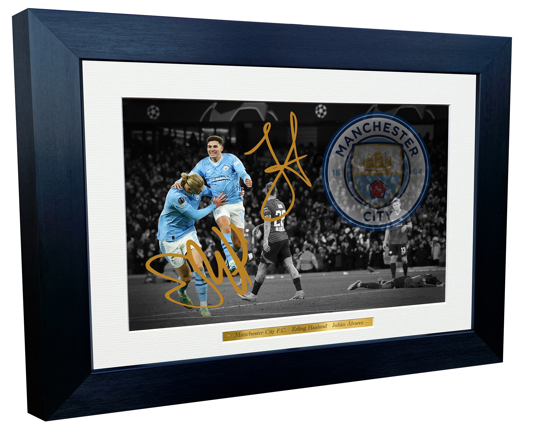12x8 A4 Erling Haaland Julián Álvarez Manchester City FC Champions League Premier League FA Cup Signed Autographed Photo Photograph Picture Frame Poster Gift BW