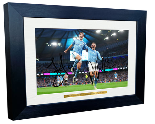 12x8 A4 Julián Álvarez Phil Foden Manchester City FC Champions League Premier League FA Cup Signed Autographed Photo Photograph Picture Frame Poster Gift