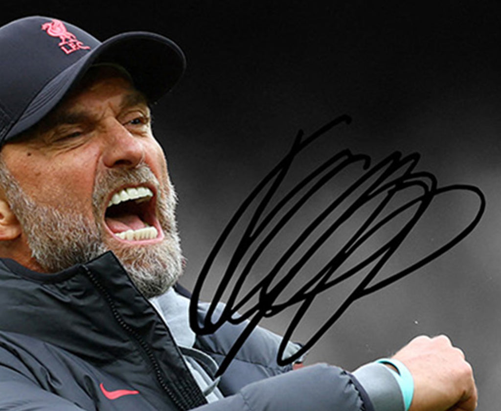 Signed Liverpool Jurgen Klopp - Darwin Nunez - Luis Diaz - Mo Mohamed Salah Autographed Signature Photo Photograph Picture Frame Football Soccer Poster Gift