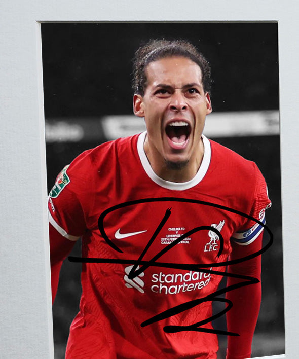 Signed Liverpool Virgil van Dijk - Darwin Nunez - Luis Diaz - Mo Mohamed Salah Autographed Signature Photo Photograph Picture Frame Football Soccer Poster Gift…
