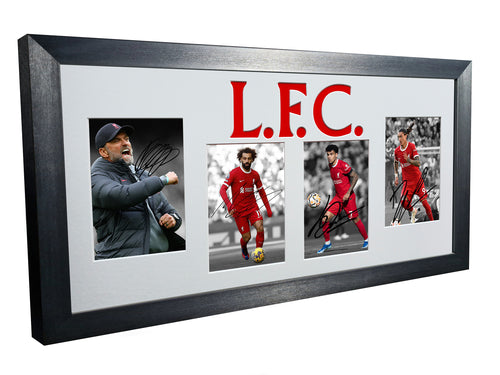 Signed Liverpool Jurgen Klopp - Darwin Nunez - Luis Diaz - Mo Mohamed Salah Autographed Signature Photo Photograph Picture Frame Football Soccer Poster Gift