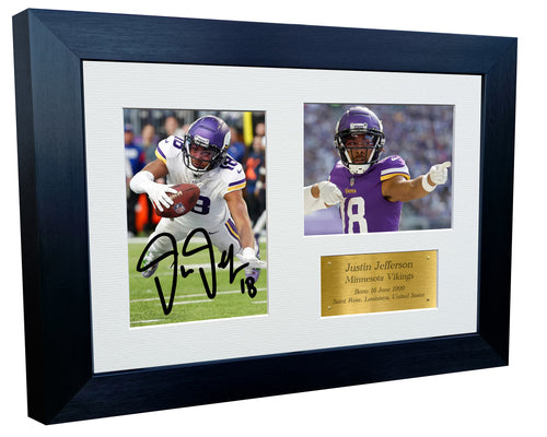 Kitbags & Lockers 12x8 A4 Justin Jefferson Minnesota Vikings Super Bowl American Football NFL Autographed Signed Photo Photograph Picture Frame Poster Gift Triple Gold