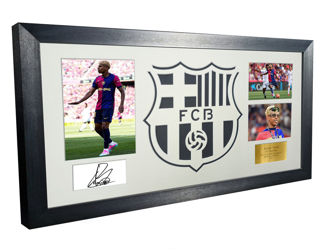 Lamine Yamal 2025 Barcelona Logo Mount Signed Autographed Photo Photograph Picture Frame Poster Football Soccer Gift