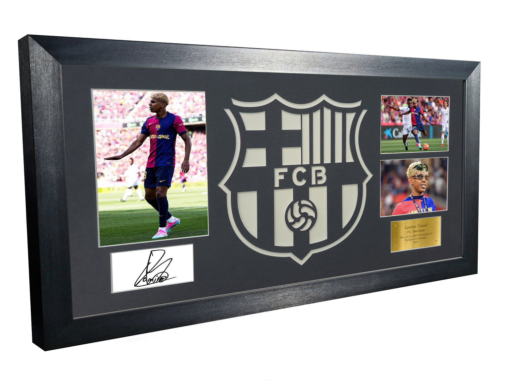 Lamine Yamal 2025 Barcelona Logo Mount Signed Autographed Photo Photograph Picture Frame Poster Football Soccer Gift