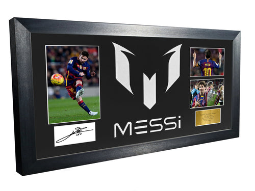 Lionel Messi Celebration With Precision Cut Logo Barcelona Signed Autographed Signed Signature Photograph Picture Frame Football Soccer Poster Gift Black Mount