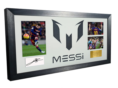 Lionel Messi Celebration With Precision Cut Logo Barcelona Signed Autographed Signed Signature Photograph Picture Frame Football Soccer Poster Gift White Mount