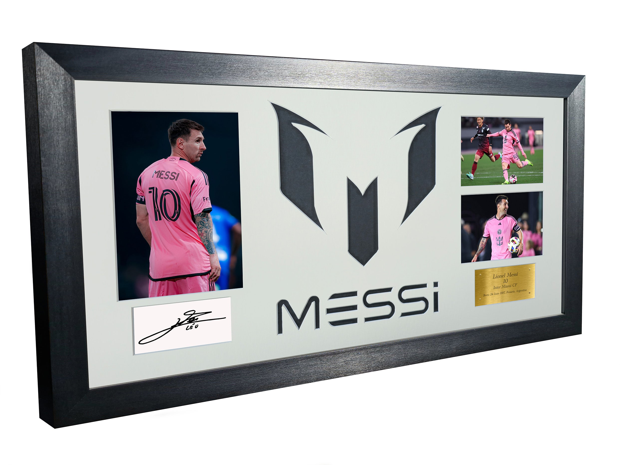 Large Season 2024/25 Lionel Messi Celebration With Precision Cut Logo Inter Miami CF Signed Autographed Signed Signature Photograph Picture Frame Football Soccer Poster Gift White Mount
