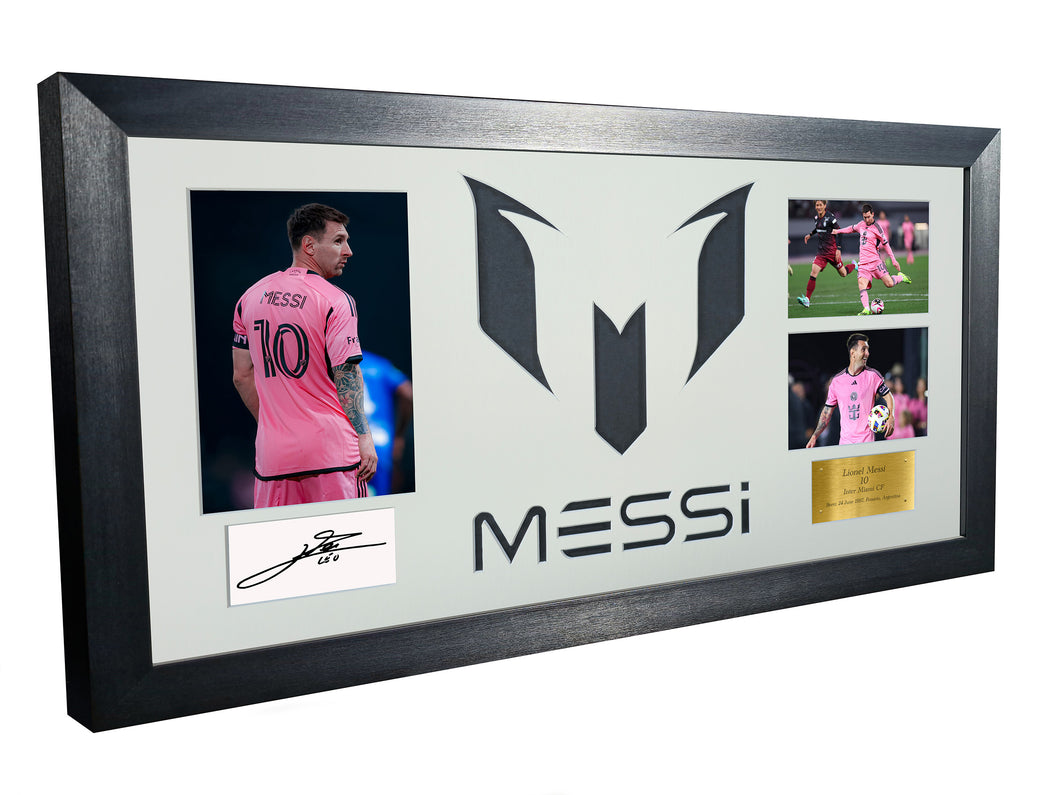 Large Season 2024/25 Lionel Messi Celebration With Precision Cut Logo Inter Miami CF Signed Autographed Signed Signature Photograph Picture Frame Football Soccer Poster Gift White Mount