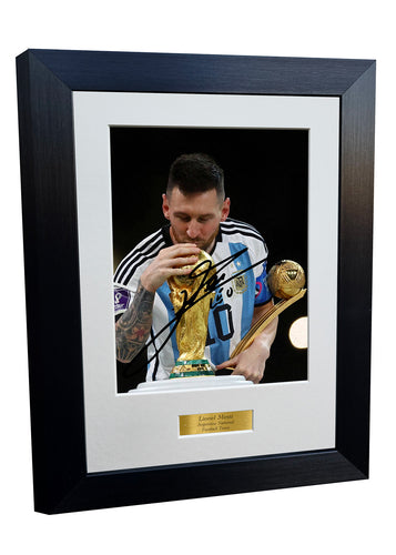 Lionel Messi World Cup Winners 2022 Argentina Barcelona Leo Autographed Signed 12x8 A4 Photo Photograph Picture Frame Football Soccer Poster Gift 8x6