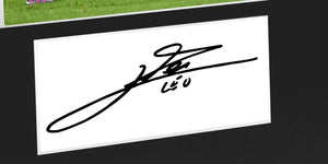 Lionel Messi Celebration With Precision Cut Logo PSG Paris Saint-Germain F.C. Signed Autographed Signature Photograph Picture Frame Football Soccer Poster Gift Black Mount