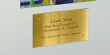 Load image into Gallery viewer, Lionel Messi Celebration With Precision Cut Logo PSG Paris Saint-Germain F.C. Signed Autographed Signature Photograph Picture Frame Football Soccer Poster Gift White Mount