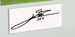 Lionel Messi Celebration With Precision Cut Logo PSG Paris Saint-Germain F.C. Signed Autographed Signature Photograph Picture Frame Football Soccer Poster Gift White Mount