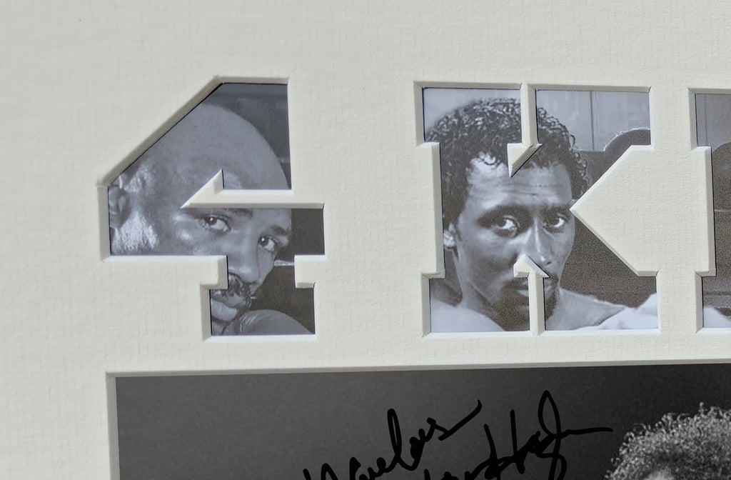 The Four Kings Marvelous Marvin Hagler Thomas Hitman Hearns Sugar Ray Leonard Roberto Duran Photo Photograph Boxing Picture Frame Mount Signed Autographed Signature
