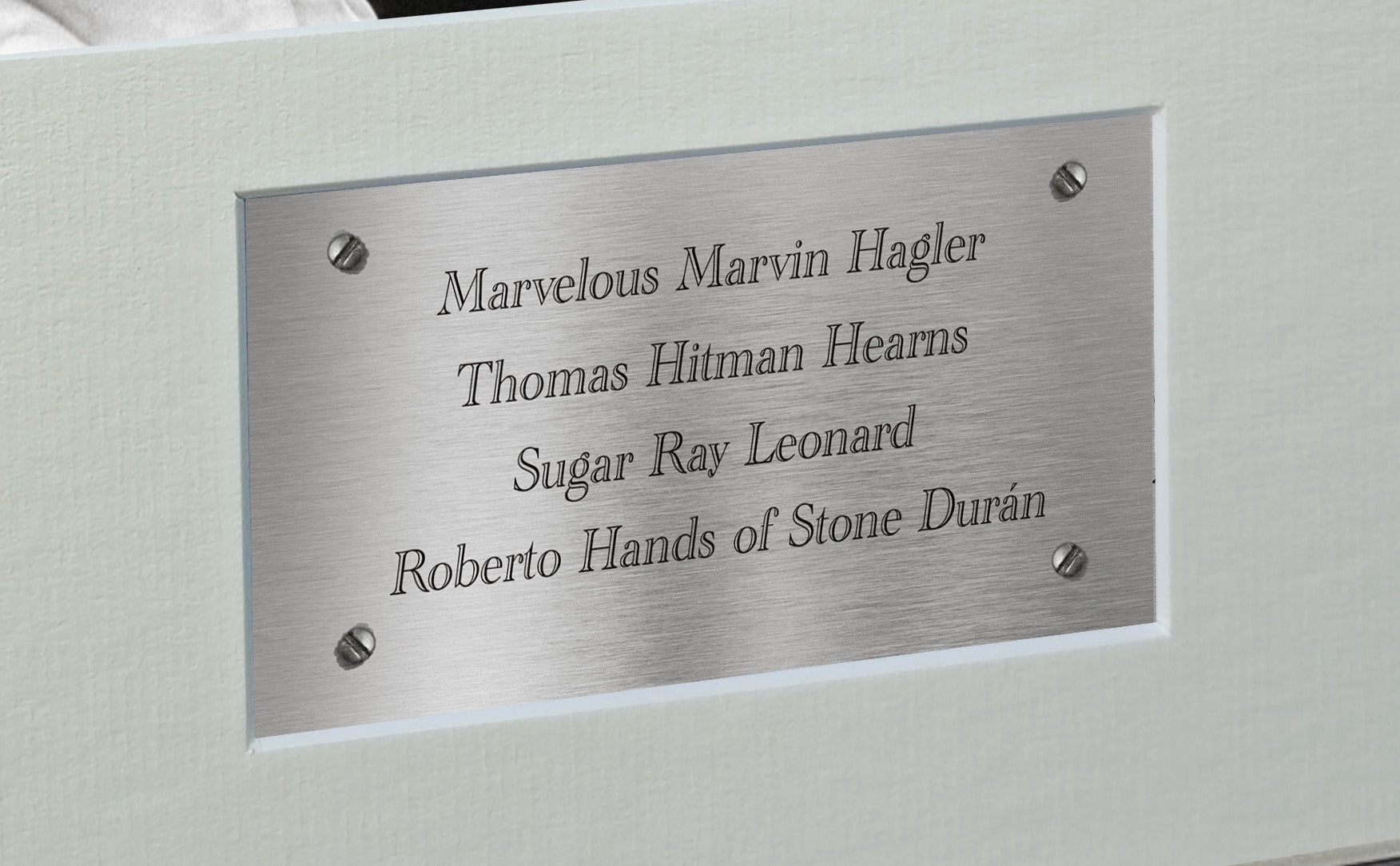 The Four Kings Marvelous Marvin Hagler Thomas Hitman Hearns Sugar Ray Leonard Roberto Duran Photo Photograph Boxing Picture Frame Mount Signed Autographed Signature