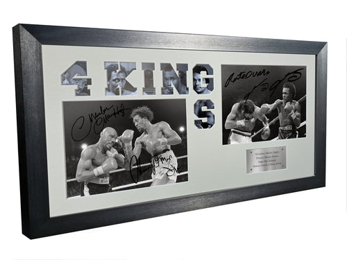 The Four Kings Marvelous Marvin Hagler Thomas Hitman Hearns Sugar Ray Leonard Roberto Duran Photo Photograph Boxing Picture Frame Mount Signed Autographed Signature