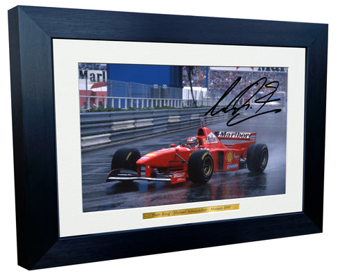 12x8 A4 Michael Schumacher RAIN KING Monaco 1997 Grand Prix Ferrari F310B Car Autographed Signed Signature Photo Photograph Picture Frame Racing Formula 1 F1 Poster Gift 1