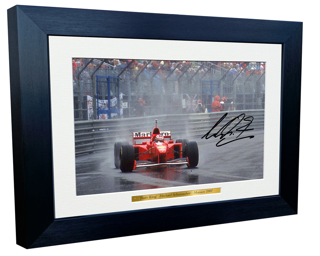 12x8 A4 Michael Schumacher RAIN KING Monaco 1997 Grand Prix Ferrari F310B Car Autographed Signed Signature Photo Photograph Picture Frame Racing Formula 1 F1 Poster Gift 2