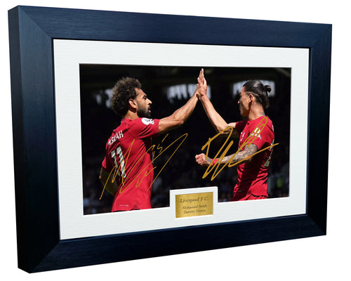 12x8 Signed Mo Salah Darwin Nunez Celebration Liverpool F.C Photo Photograph Picture Frame Football Soccer Poster Gift Triple