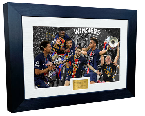 12x8 A4 Signed Paris Saint-Germain CHAMPIONS LEAGUE WINNERS 2025 PSG Doue Dembele Kvaratskhelia Hakimi Marquinhos Luis Enrique Autographed Photo Photograph Picture Frame Football Soccer Gift