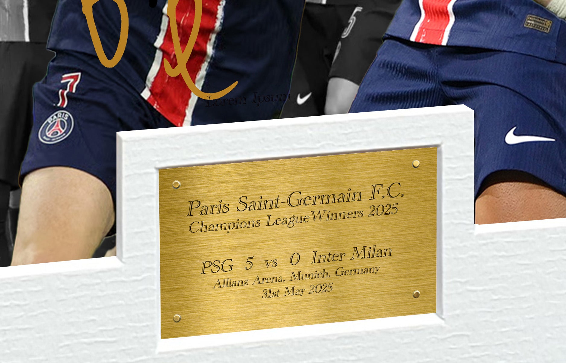 12x8 A4 Signed Paris Saint-Germain CHAMPIONS LEAGUE WINNERS 2025 PSG Doue Dembele Kvaratskhelia Hakimi Marquinhos Luis Enrique Autographed Photo Photograph Picture Frame Football Soccer Gift