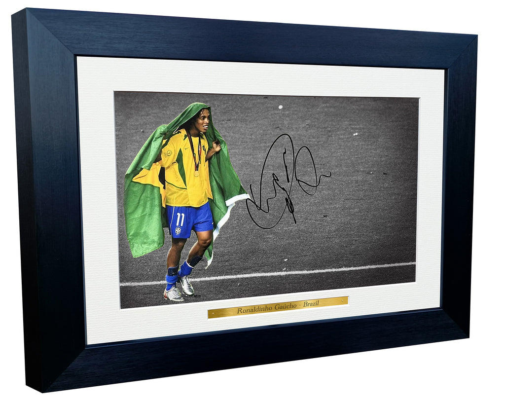 12x8 A4 Signed Ronaldinho Brazil Barcelona Autographed Autograph Signed Signature Photograph Photo Picture Frame Football Soccer Poster Gift