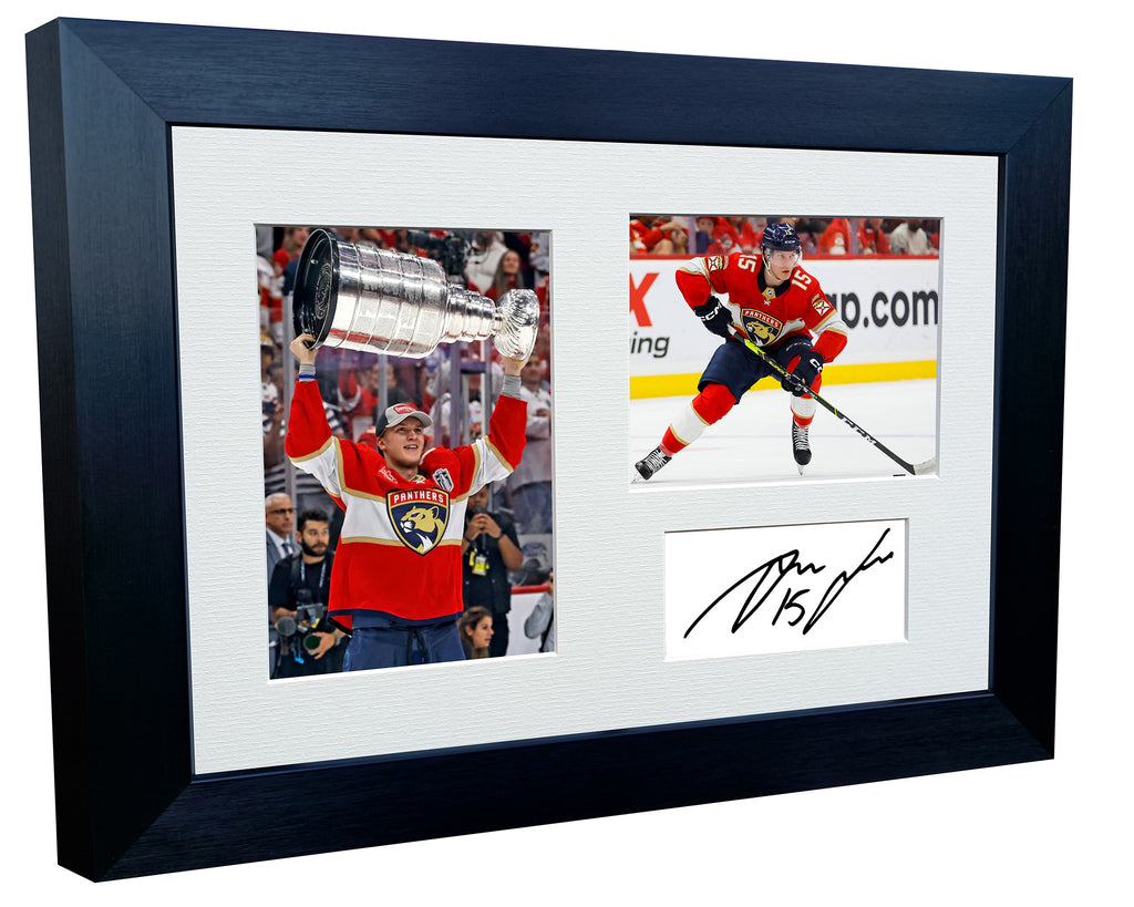 Kitbags & Lockers 12x8 A4 Anton Lundell Florida Panthers Stanley Cup Winners NHL Autographed Signed Signature Photo Photograph Picture Frame Ice Hockey Poster Gift Triple