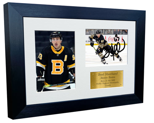 Kitbags & Lockers 12x8 A4 Brad Marchand Boston Bruins NHL Autographed Signed Signature Photo Photograph Picture Frame Ice Hockey Poster Gift Triple G