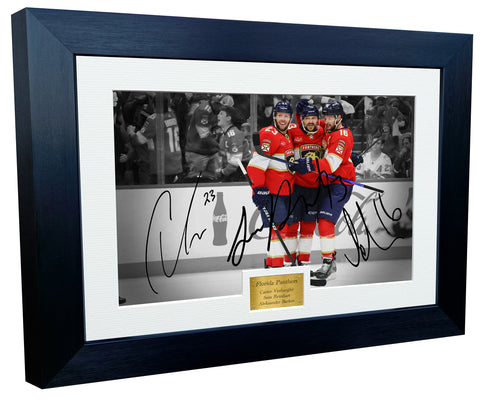 Kitbags & Lockers 12x8 A4 Carter Verhaeghe Sam Reinhart Aleksander Barkov Florida Panthers NHL Autographed Signed Signature Photo Photograph Picture Frame Ice Hockey Poster Gift