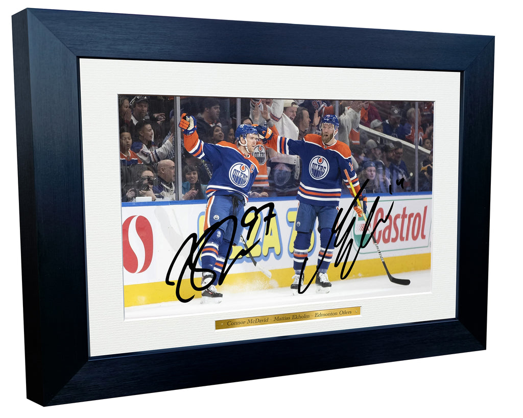 A4 Connor McDavid Mattias Ekholm Edmonton Oilers NHL Autographed Signed Photo Photograph Picture Frame Ice Hockey Poster Gift
