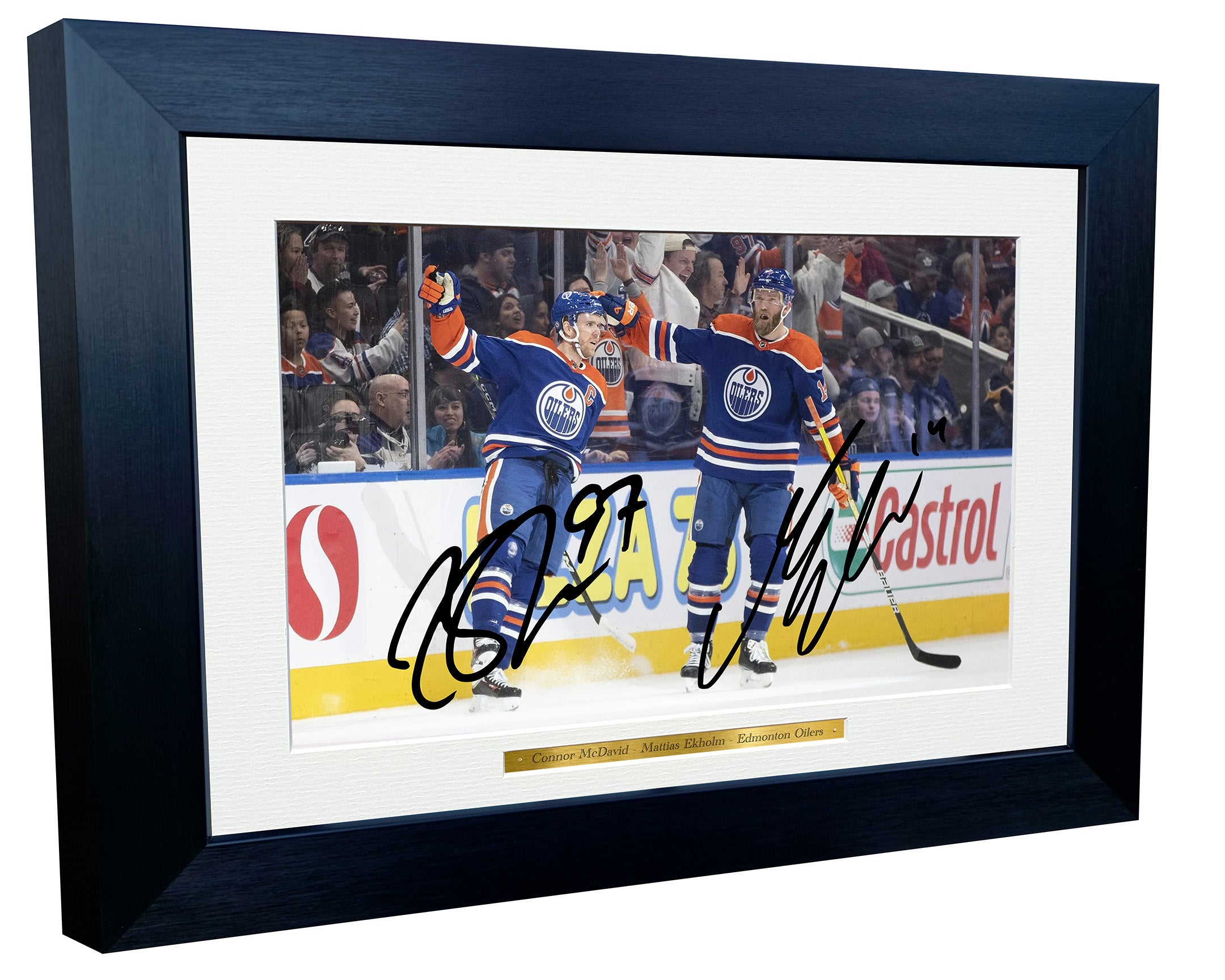 A4 Connor McDavid Mattias Ekholm Edmonton Oilers NHL Autographed Signed Photo Photograph Picture Frame Ice Hockey Poster Gift