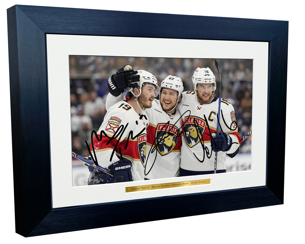 Kitbags & Lockers 12x8 A4 Matthew Tkachuk Brandon Montour Aleksander Barkov Florida Panthers NHL Autographed Signed Signature Photo Photograph Picture Frame Ice Hockey Poster Gift