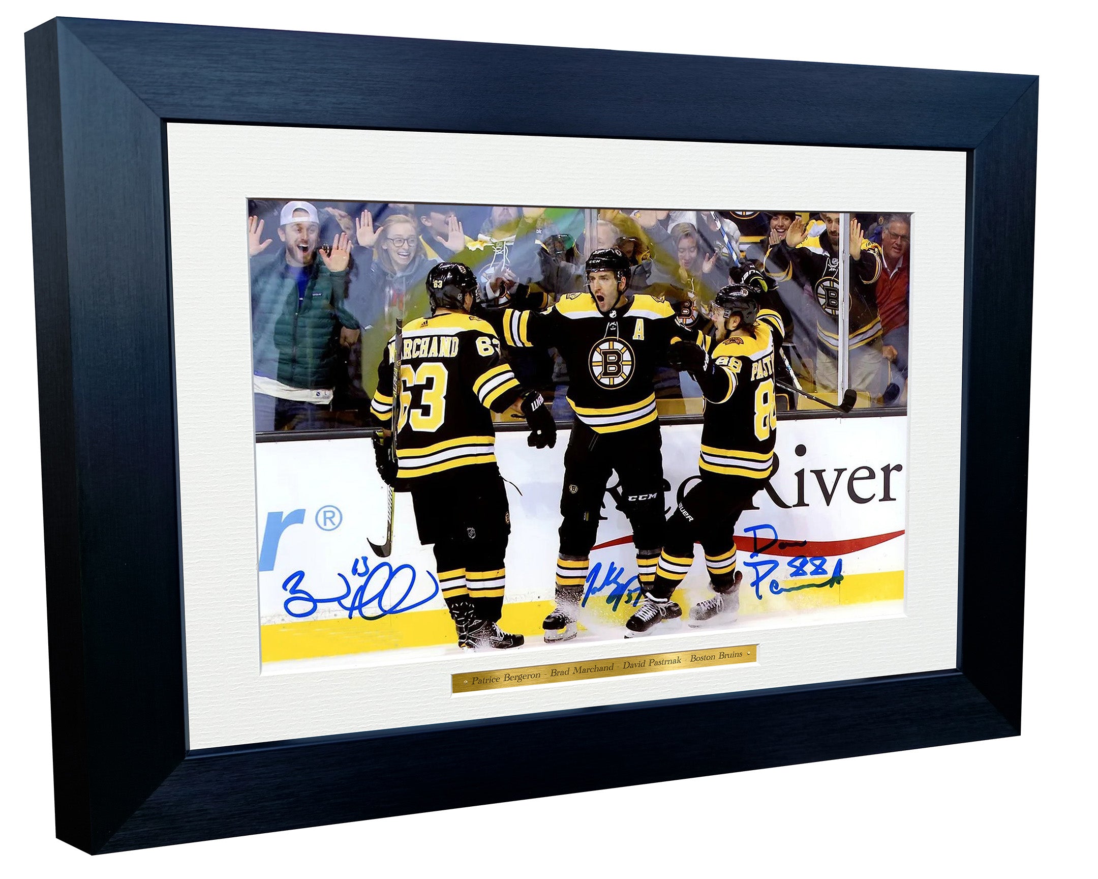 12x8 A4 Patrice Bergeron Brad Marchand David Pastrnak Boston Bruins NHL Autographed Signed Photo Photograph Picture Frame Ice Hockey Poster Gift